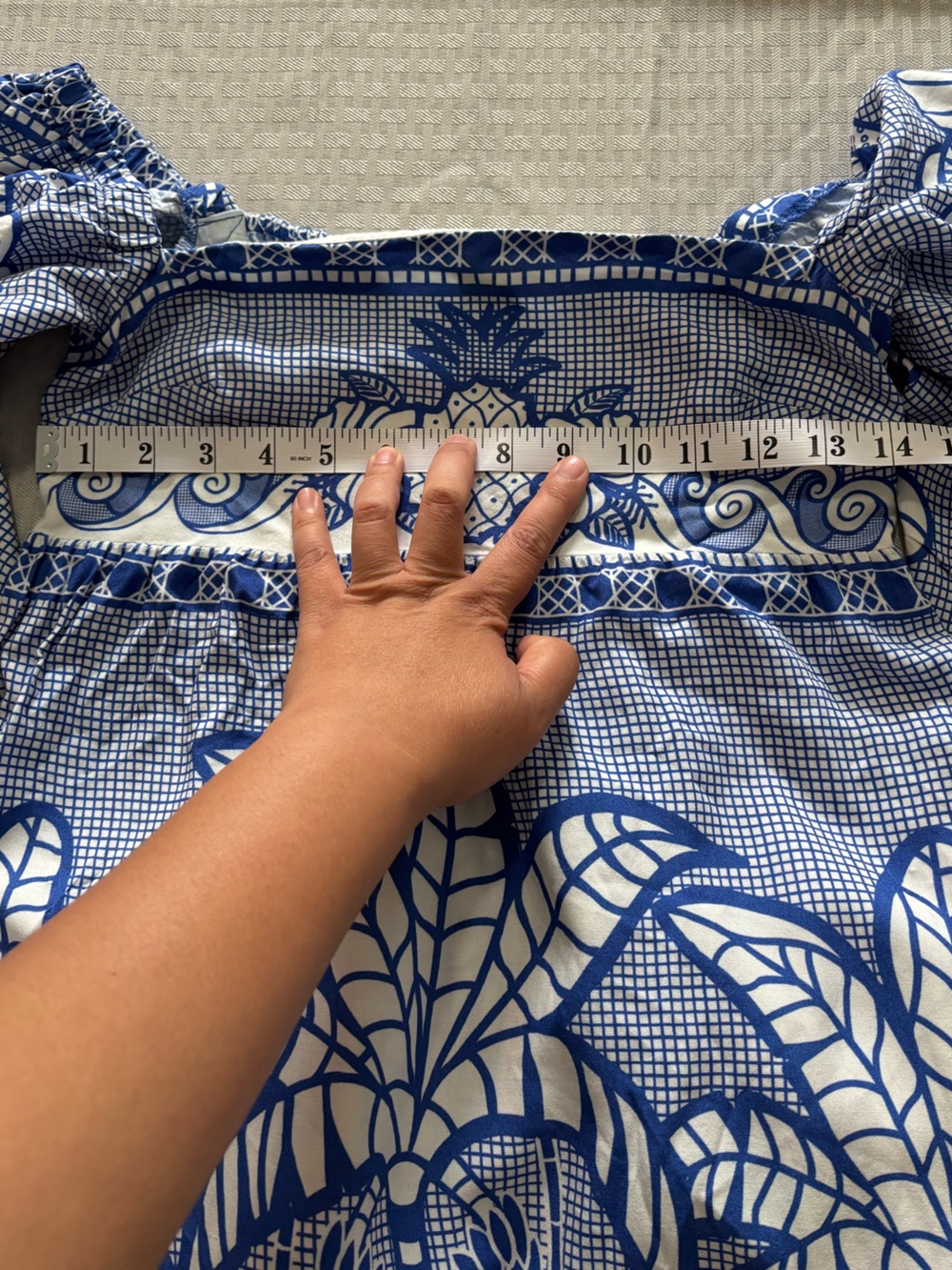 🦋 FARM Rio Blue & White Palm Print Caftan Dress 100% Viscose - Picture 4 of 11